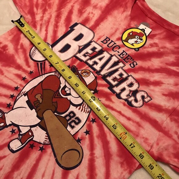 Buc-ees Shirt Unisex Small Red Tie-Dye Graphic Beavers Baseball Tee Short Sleeve - Picture 5 of 6